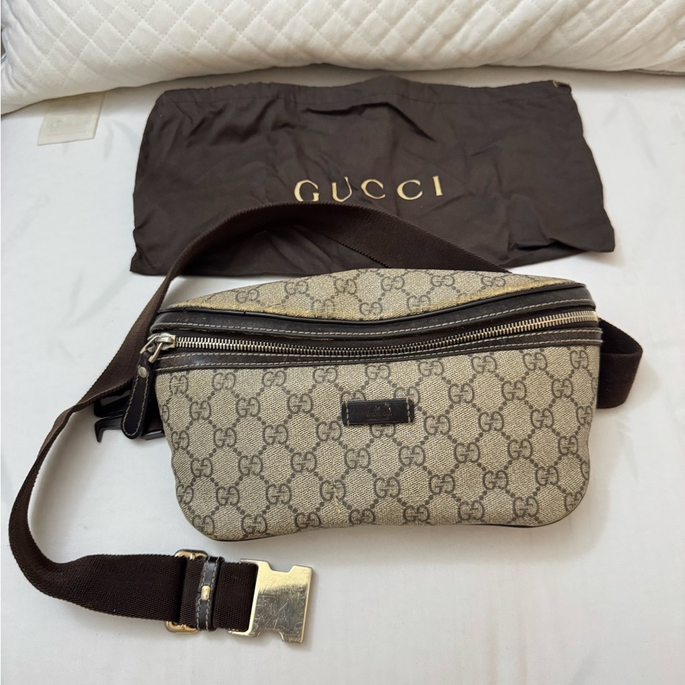 Authentic Gucci Beige Monogram Belt Bag